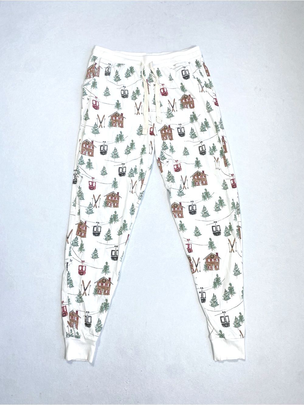 Bert’s Bee White Holiday Ski Chalet Jogger Style Pajama Pants Small